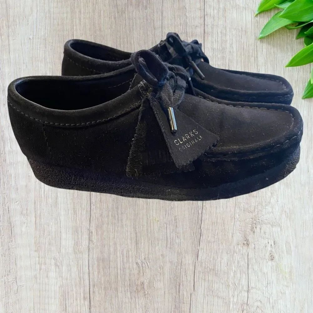 Clarks Originals Wallabee Women's Black Suede Mocassin Moc Loafer Shoes 7.5